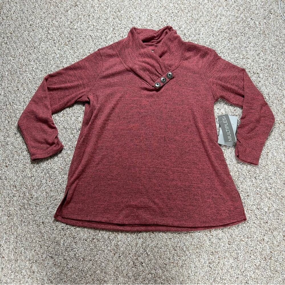 Multiples NEW Cowl Neck Sweater Size S Womens Button Red Long Sleeve Pullover